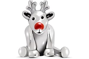 Andante-Stones 925 Perlina d'Argento Bead Renna col Naso Rosso Ciondolo da Donna Charm per bracciali e collane Europei + Sacchetto di Organza.