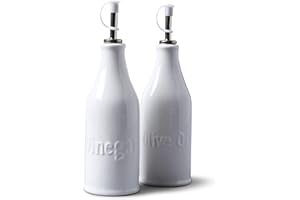 WM BARTLEET & SONS 1750 WM Bartleet & Sons - Olive Oil & Vinegar Bottles (24cm) - with Stainless Steel Pourers and Non-drip Cork Stoppers - Made from Premium Porcelain - Classic Smooth Finish