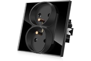 CNBINGO Podwójne czarne gniazdo francuskie podtynkowe w pudełku ściennym - mocowanie śrubami i pazurami - standardowe gniazdo szklane - czarne - FR-SSO-Bl