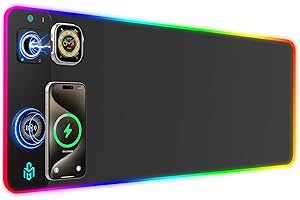 GIM Podkładka pod mysz gamingową RGB, 15 W, Qi LED, 10 trybów oświetlenia, 15 W, szybkie ładowanie, Qi, bezprzewodowe ładowanie, do telefonu komórkowego, słuchawek, wodoszczelna, antypoślizgowa, do gier,