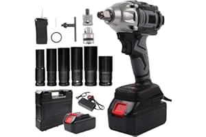 PXIN Brushless Impact Wrench Kit,18V 1/2'' High Torque 320N.m Cordless Impact Driver with 6 Sockets,Li-ion Battery and Charger