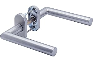 GENERIC Poignées de porte APECS sur rosace ovale en acier inoxydable pour porte d'entrée et portes intérieures - Modèle L H-0904 - Argenté