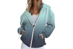 DUHGBNE Felpa Donna con Zip Cotone Gradazione Lunga Maniche Cordoncino e Tasca Elegante Oversize Autunnale Giacca Tempo Libero Sport Outdoor Felpe