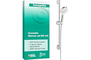 ‎HANSGROHE hansgrohe Crometta - Duschset mit Duschkopf (2 Strahlarten), Duschschlauch (1,60 m) und Duschstange (0,65 m), Weiß/Chrom, 26532400