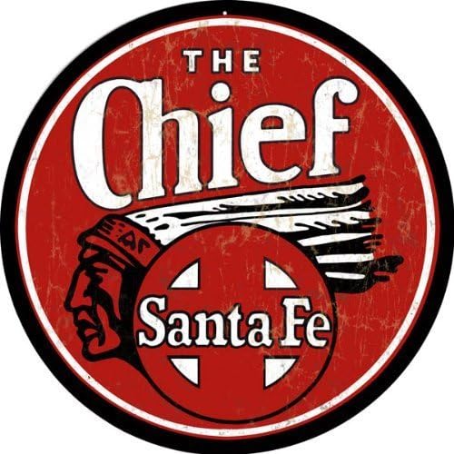 The Santa Fe Chief Round Railroad Sign by Victory Vintage Signs
