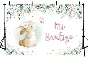 AIBIIN Fondo Fotográfico MI BAUTIZO de 2,1 x 1,5 m, Dios Bendiga, Primera Comunión, Conejo, Hojas Verdes, Decoración del Hogar, Papel Pintado, Retrato