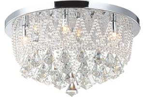 ‎LEWIMA Led Deckenlampe, Glas Kristall Stras, Wohnzimmer Schlafzimmer Deckenleuchte Lampe Leuchte, Ø45cm luxuriös inkl. 5xG9 Warmweiß Led Leuchtmittel,Naida-L