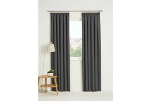 Kinfolk Textile Blackout Thermal Pencil Pleat Tape Top Insulated Pair of Blackout Curtains Including 2 Tiebacks (Charcoal Grey, 46" x 72")