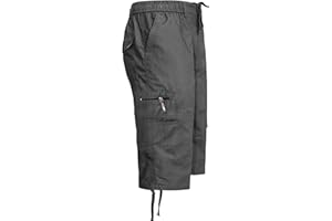TURNHOUT Mens 3/4 Elasticated Waist Cargo Summer Combat Multi Pockets Long Length Shorts Three Quarter Pants