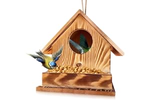 ZJILIXIA Casetta Decorativa per Uccelli Con Mangiatoia,Casetta per Uccelli in Legno,Casetta Uccellini Da Esterno,Casetta per Uccelli Selvatici,Uccelli per Rondini Pappagalli (C, 17.2x17.2x17.2CM)