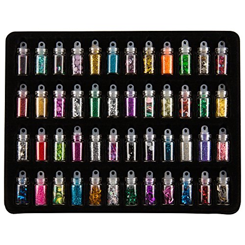 48 x Nailart Fläschchen mit Microperlen Pailetten Fimo Rauten Sterne uvm. in schönen Farben - 2