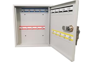 ‎LEOMAR LEOMAR Schlüsselschrank, Schlüsselkasten mit 20 Haken, Schlüsselbox aus Stahlblech, mit Festen Hakenleisten, Organizer zur Wandbefestigung, Abschließbar, mit Montagematerial, 6 x 20 x 22 cm