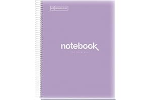 Miquelrius - Taccuino A4 Emozioni, 120 Fogli 90 g/m², Righe Orizzontale 7 mm, 5 Strisce Colorate, Spirale Microperforata, Copertina Polipropilene, 4 Fori, Colore Lavanda