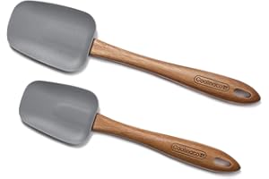 Coolinato Set di 2 cucchiai da cucina in silicone, 25 cm e 29 cm, testa in silicone, manico in legno di acacia, resistenti al calore, padelle rivestite con cura