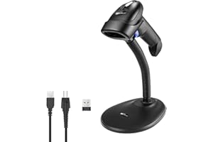 NetumScan Lector Escáner de Código de Barras Inalámbrico con Soporte(Inalámbrico 2.4Ghz + Cable USB), Lector de Códigos de Barras, Automático, Rápido y Preciso, 1800mAh Batería incorporada NSL6S
