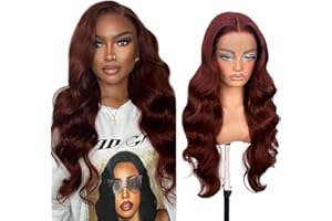 Creuost Glueless Perruque Naturelle Brésilien 4x1 Lace Frontal Wig Human Hair Body Wave Brazilian Virgin Hair Unprocessed No Tangle 150% Density #33 Reddish Brown For Women 30 Pouces