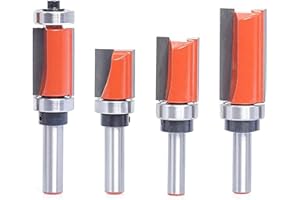 AKYLIN Fresa de Enrasado Con Vástago de 8 mm - Juego de 4 Unidades Con Rodamientos de Bolas - Herramienta de Corte Para Madera, Cantos y Copias