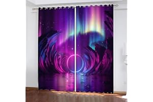 NUYSP Nordlichter Vorhang Blickdicht B 150 X H 166 cm Polyester Vorhänge mit Ösen 2er Set Gardinen, 3D Gedruckt Blau Neon Verdunkelungsvorhang für Kinderzimmer Wohnzimmer Schlafzimmer