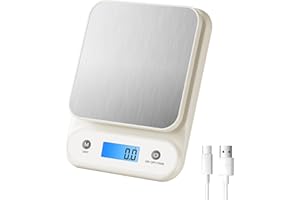 Meilen Bilancia da Cucina Digitale 11 LB/0.1 OZ, Bilancia di Precisione 5 KG / 0.1 G per cucinare e cuocere al forno, Batteria al litio integrata da 300 mAh, Ricarica di tipo C, Bianca