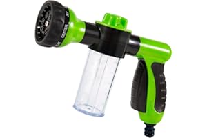 ASAB Garden Hose Foam Sprayer with 8 Adjustable Spray Patterns Hose Gun High-Pressure Nozzle with 100ML Soap Dispenser Flow Control Multi-Jet Spray Gun Ideal for Car Wash Pet Bath & Plants Watering