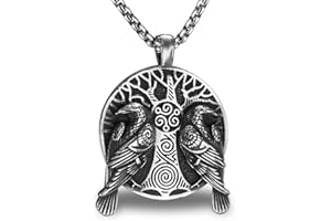 bahamut Mens Viking Fenrir Wolf Valknut Jormungandr Odin Raven Yggdrasill Cross Pendant Necklace Stainless Steel,Cool Vintage Norse Amulet Jewelry Viking Gifts for Men