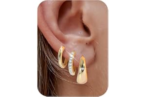 VIDONIO 3 Paar Ohrringe Silber 925 Für Damen, 14K Vergoldet Hypoallergen Ohrringe Set Stapelbar AAA+ Zirkonia Ohrstecker Schlafen Knorpel,Creolen Gold Für Mehrere Piercings Damen Schmuck