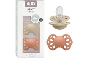 Smoczek symetryczny BIBS Infinity, 2-pak, nie zawiera BPA, silikonowy smoczek symetryczny, Symetryczny kształt gumowej główki. Wyprodukowano w Danii, Rozmiar 2 (6-18 miesięcy), Vanilla/Peach