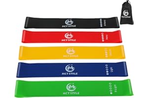 HCT STYLE Pack 5 Bandas Elásticas – Fitness y Musculación, para Yoga y Pilates, con Guía de Entrenamiento y Bolsa Portaobjetos