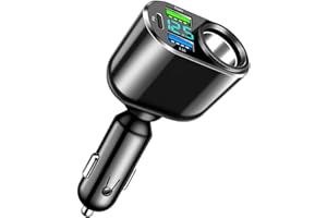 JUGHIGH Cigarette Lighter Car Charger Adaptor 150W Car USB Adapter 12V/24V Car Power Outlet with 2 USB Adapter Fast Charge, Type C Port and LED Voltmeter for Phone iPad Samsung Galaxy GPS Dash Cam