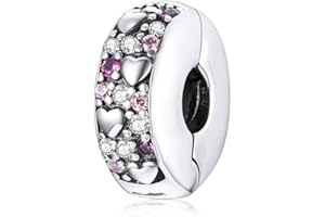 SHIYU Stoper do bransoletek Pandora, srebro wysokiej próby 925, klips w kształcie serca, stoper, koralik, charm, ze szkatułką na biżuterię, Srebro szterlingowe, Perła