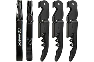 AAABOX 5 pezzi Set Cavatappi Professionale,3 in 1 Cavatappi Vino, Apribottiglie Vino,Cavatappi da Sommelier con Tagliacapsule（Nero）