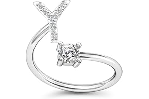 Yifnny Bague Alphabet, Bague Initiale 26 Alphabet Incrusté Zircon Cubique Lettre Majuscule A-Z Ouverte Réglable Mi Doigt Bague Argent Initiale Lettre Anneaux pour Femmes Filles