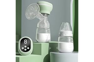 HOAPIN Tiralatte Elettrico con Biberon, Allattamento Materno Senza Dolore, Display LED, Ricaricabile, Senza BPA, 3 Modalità con 9 Velocità ciascuno, Funzione Memoria, Portatile (Verde)