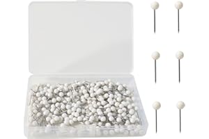 HXMJIED 300 Pcs Round Head Tacks, 1/8 Inch Map Push Pins, White Drawing Pins, Steel Points Map Push Pins, Round Head Map Tacks Push Pins, With Storage Box, for Cork Notice Board, Bulletin Boards