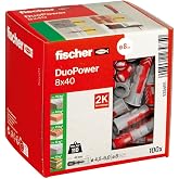 fischer DuoPower 8 x 40, evrensel d&uuml;bel, g&uuml;&ccedil;l&uuml; 2 bileşenli d&uuml;bel, beton, tuğla, taş, al&ccedil;ı yapı plakaları vb. sabitlemek i&ccedil;in 