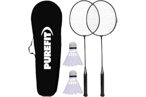 PUREFIT Badminton Set Includes 2 Rackets, 2 Nylon Shuttlecocks & Carry Case Tempered Steel Lightweight Racquets for Outdoor Garden Picnic Sports Play Ground