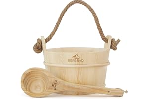 ‎BERGBAD BERGBAD Saunaeimer inkl. Schöpfkelle 3,5 Liter | Saunakübel aus naturbelassenem Holz | Hochwertiges Sauna Zubehör mit Kunststoffeinsatz und Hanfseil