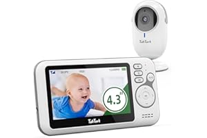 TakTark Babyphone mit Kamera, 4.3'' Babyfon mit Kamera und Audio, Video Baby Monitor Babyphone mit VOX, Gegensprechfunktion, Nachtsicht, Digitalzoom, Temperaturüberwachung und Keine störenden Lichter