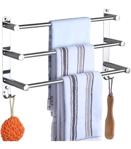 SHAUNI Mat Zwart Bad Handdoekenrek 2 Lagen, Messing Wandgemonteerde Handdoekstang Armlengte 57cm Euro Retro Handdoekhanger Voor Thuis Hotel 60x265 Cm
