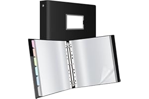 Uquelic Classeur A4 Anneaux avec 80 Pochette Plastique et 6 Pages Intercalaires Couleur Macaron, Classeur à Pochettes en Plastique pour Documents, Certificats, Reçus, Noir