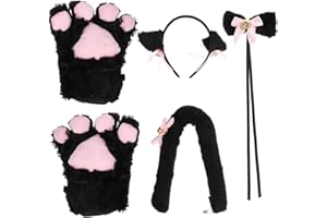 jojofuny Costume Gatto Nero per Bambina e Donna – Set Completo con Orecchie, Coda, Collare e Guanti Artiglio per Halloween, Cosplay e Feste a Tema
