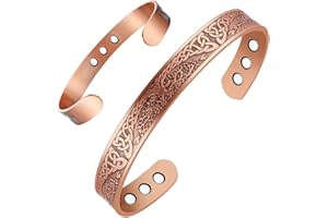 Vicmag Bracelet magnétique en cuivre pour homme et femme - Aimants ultra puissants - 99,9 % cuivre pur massif - Taille réglable - Avec boîte cadeau