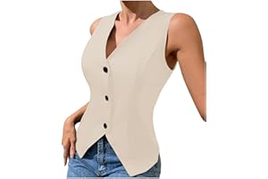 Ewleguzka Blazer Vest for Women Trendy Dressy Business Casual Summer Button Down Sleeveless Work Suit Waistcoat Tops