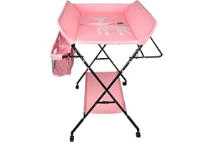 SHISHI Fasciatoio Portatile Pieghevole, Fasciatoio a Piedi per Neonati, Fasciatoio da Viaggio, Materassino Fasciatoio Impermeabile e Lavabile, Protegge la Vita (80×66×(92-98) cm, Rosa acceso-nero A)