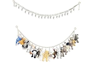 LILELIG 2M Hängender Stofftierhalter mit 20 Metallklammern, Kuscheltier Aufbewahrung Stofftier Aufbewahrung Böhmischer Stil Aufbewahrung Kuscheltiere für Dekoration, zum Aufhängen von Hüten, Weihnachtskarten