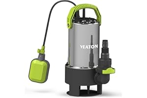 VEATON Portable Submersible Pump 1100W 20000 L/H, Stainless Steel Dirty Water Pump Automatic/Manual Operation by Float Switch, Water Transfer Drainage Pump for Basement Pond Garden Pool Hot Tub