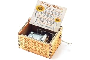 Jofanvin Music Box for Niece from Unlce Hand Crank Engraved Musical Box Mechanism Antique Vintage Personalizable Gifts for Christmas/Birthday/Wedding
