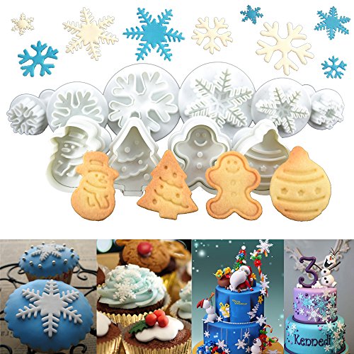 Anokay 10tlg Schneeflocken Fondant Ausstecher Ausstechformen Mit Auswerfer Set Pltzchenformen Keksausstecher Weihnachtsausstecher Cookie Cutters Fr Tortendeko Kekse Backen Zubehr