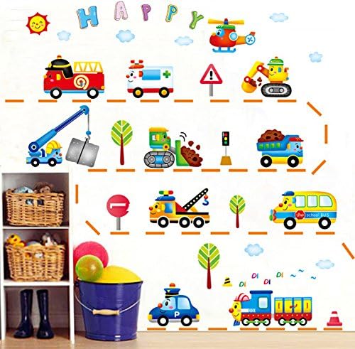 Wallpark Cartoon Engineering Vehicle Truck Removable Wall Sticker Decal, Children Kids Baby Home Room Nursery DIY Decorative Adhesive Art Wall Mural