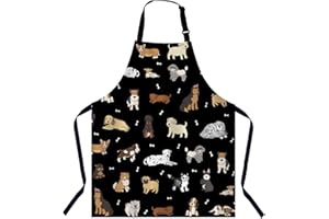 BGBDEIA Cartoon Doodle Puppy Dog Apron Adjustable Neck Bib Apron for Men Women,Suitable for Kitchen Cooking Waitress Chef Apron